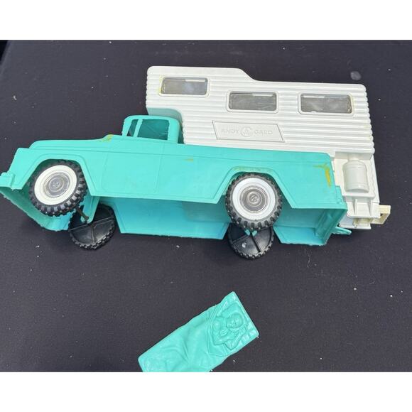 Vintage 1950s Andy Gard Plastic Toy Pick Up TEAL Truck with Camper! -3 - Picture 10 of 12